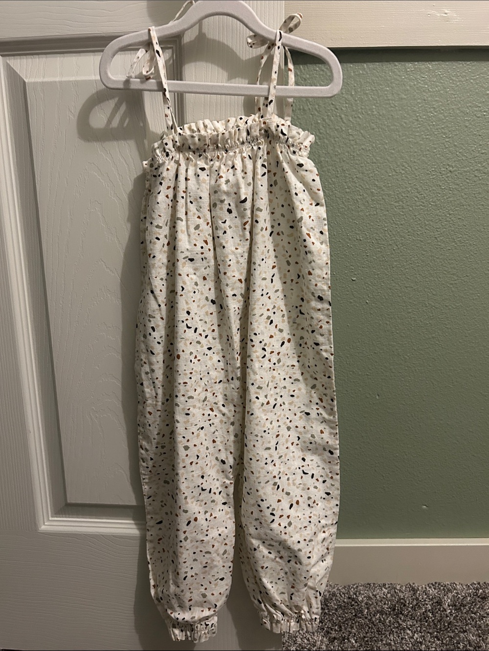 Rylee + Cru Cream Speckle One-Piece Jumpsuit with Adjustable Ties